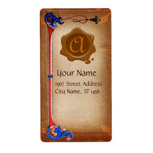 FLORENTINE PARCHMENT BROWN WAX SEAL MONOGRAM ETIKET (Voorkant)