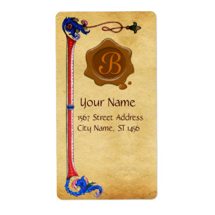 FLORENTINE PARCHMENT BROWN WAX SEAL MONOGRAM ETIKET