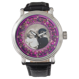 FLORENTINE PINK FLORAL CROWN FOTO TEMPLATE HORLOGE