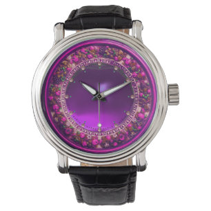 FLORENTINE PINK FLORAL CROWN, FUCHSIA PAARS GEM HORLOGE