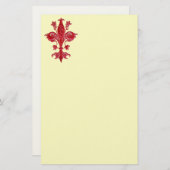 FLORENTINE RED LILY/FLEUR DE LIS, Cream Felt Briefpapier (Voorkant / Achterkant)