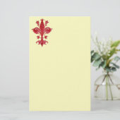 FLORENTINE RED LILY/FLEUR DE LIS, Cream Felt Briefpapier (Staand voorkant)