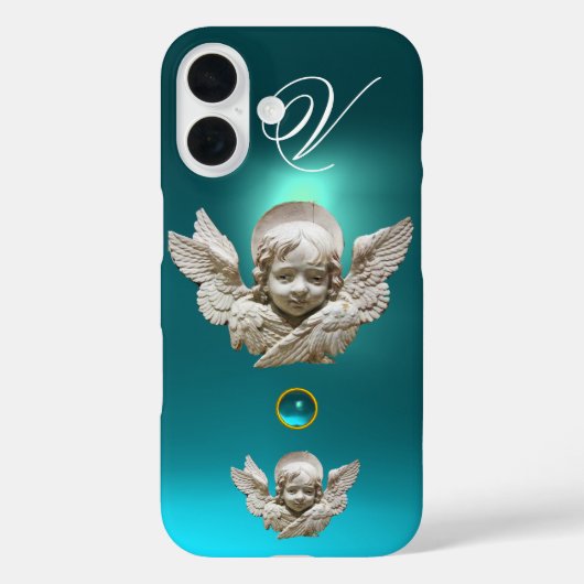 FLORENTINE RENAISSANCE ANGEL Aqua Blue Monogram Case-Mate iPhone Case (Achterkant)