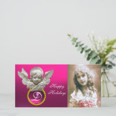 FLORENTINE RENAISSANCE ANGEL Fuchsia Gem Monogram Feestdagenkaart (Staand voorkant)