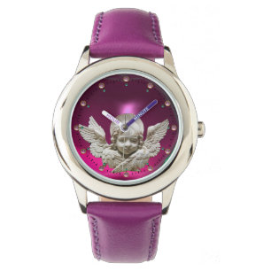 FLORENTINE RENAISSANCE ANGEL, Pink Fuchsia Amethys Horloge