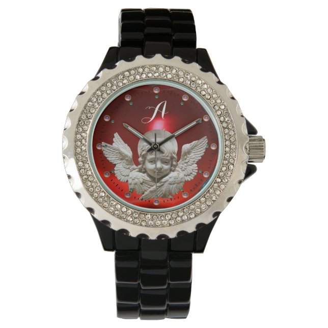 FLORENTINE RENAISSANCE ANGEL, Red Ruby Monogram Horloge (Voorkant)