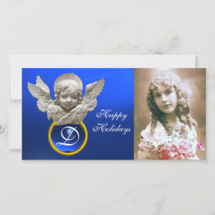 FLORENTINE RENAISSANCE ANGEL Sapphire Gem Monogram Feestdagenkaart