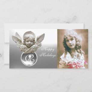 FLORENTINE RENAISSANCE ANGEL White Gem Monogram Feestdagenkaart