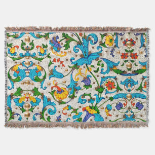 FLORENTINE RENAISSANCE BLUE FLORAL SWIRLS, FLOWERS DEKEN