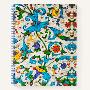 FLORENTINE RENAISSANCE BLUE FLORAL SWIRLS, FLOWERS NOTITIEBOEK