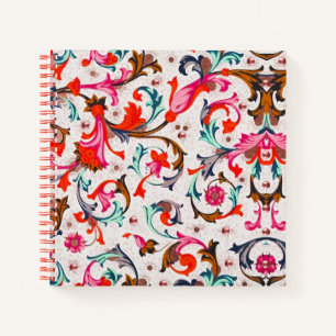 FLORENTINE RENAISSANCE RED FLORAL SWIRLS, FLOWERS NOTITIEBOEK