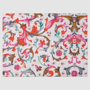 FLORENTINE RENAISSANCE RED FLORAL SWIRLS, FLOWERS TISSUEPAPIER