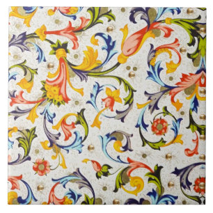 FLORENTINE RENAISSANCE YELLOW FLORAL SWIRL, FLOWER TEGELTJE
