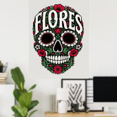 flores achternaam suiker schedel poster (Thuiskantoor)