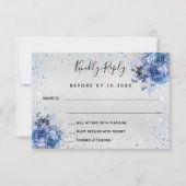 Flores bleu argent élégant mariage RSVP (Devant)