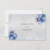 Flores bleu argent élégant mariage RSVP (Dos)