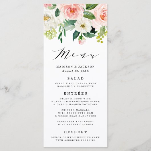 Flores bleues | Carte de menu Mariage (Devant)