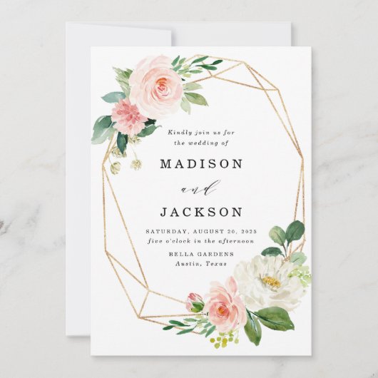 Flores bleues | Faire-part de mariage Gold Frame (Devant)