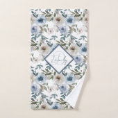 Flores d'aquarelle bleu moelleux Monogramme pour (Serviette à main)