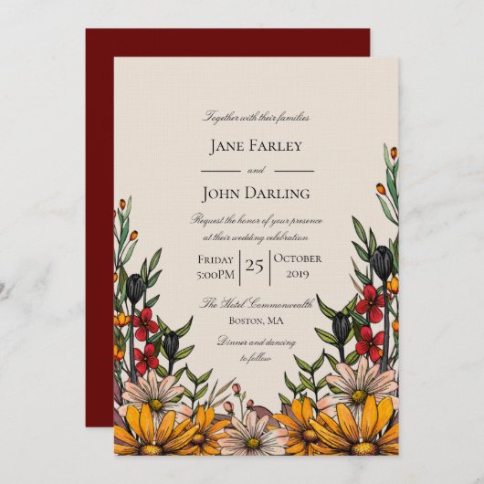 Flores d'automne riches Faire-part de mariage (Devant / Derrière)