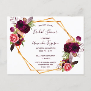 Flores de douche nuptiale invitation bordeaux
