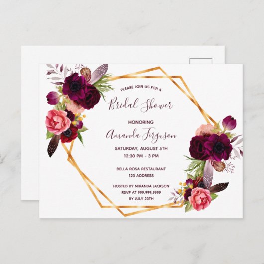 Flores de douche nuptiale invitation bordeaux (Devant / Derrière)