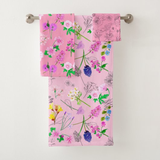 Flores del campo sobre rosa (En situation)