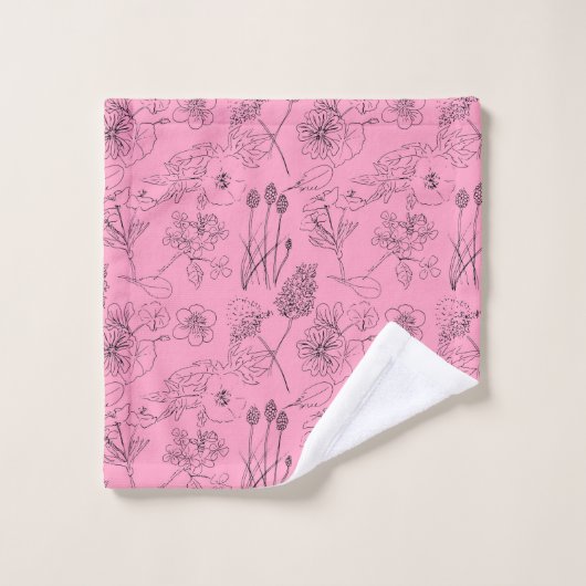 Flores del campo sobre rosa (Gant de toilette)