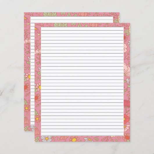 Flores d'été rétro Papier à lettres rose (Devant / Derrière)