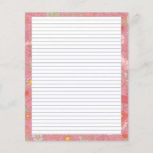 Flores d'été rétro Papier à lettres rose (Dos)
