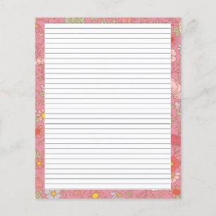 Flores d'été rétro Papier à lettres rose