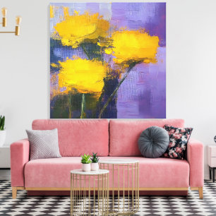 Flores d'or - Art de la Toile Enveloppée Florale