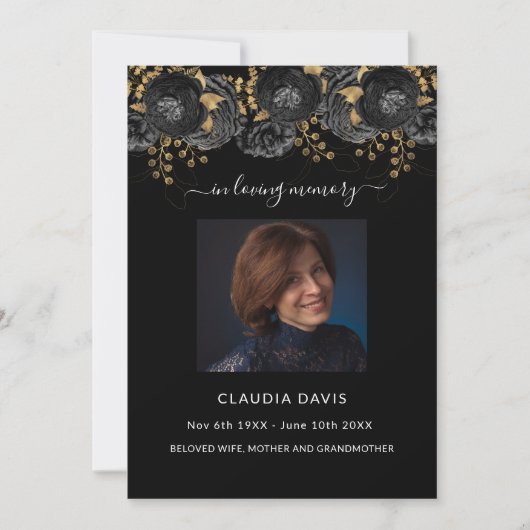 Flores d'or noir programme funéraire photo (Devant)