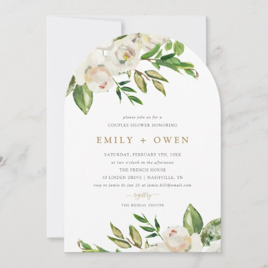 Flores dorées Couples Douche Invitation (Devant)