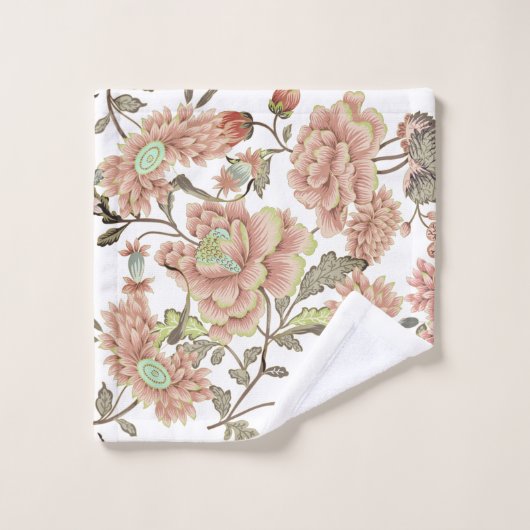 Flores rose pâle, bleu sur blanc (Gant de toilette)