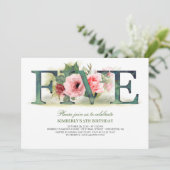 Flores roses CINQ | Invitation de fête du 5e anniv (Debout devant)