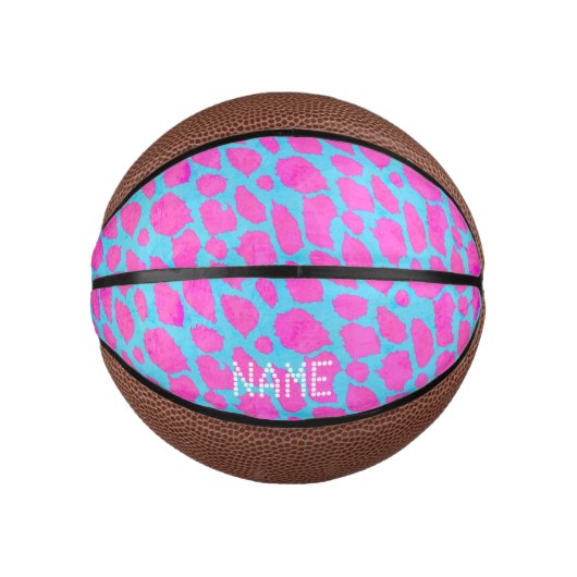 Florescent Pink Blue Cheetah Mini Basketbal (Voorkant)