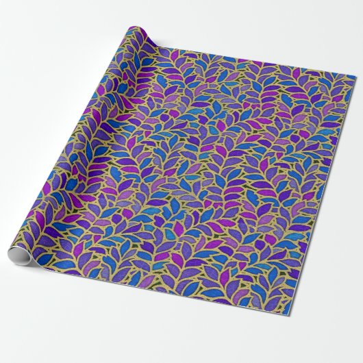 Floresta blauw, violet en goud cadeaupapier (Uitgerold)
