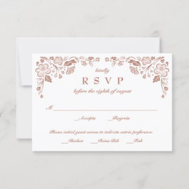Florid Frame Huwelijks RSVP Kaart Nep Rose Goud