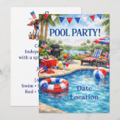 Florida 4th of July Pool Party Invitation (Devant / Derrière)