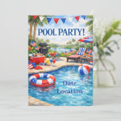 Florida 4th of July Pool Party Invitation Kaart (Staand voorkant)
