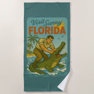 Florida Alligator Worstelen Grappig Retro Strand Strandlaken