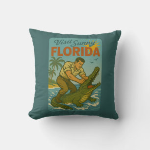 Florida Alligator Worstelen Grappige Retro Kust Kussen