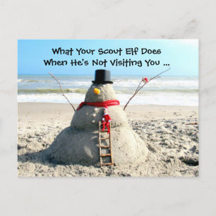 Florida Beach Snowman en Elf Kerstmis Briefkaart