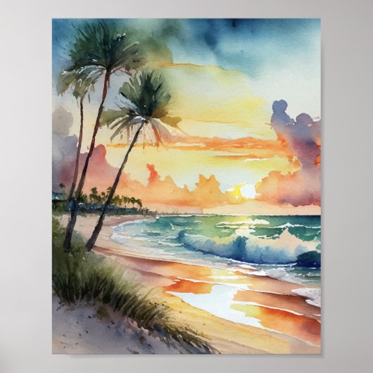 Florida Beach Sunset Waterverf Poster (Voorkant)
