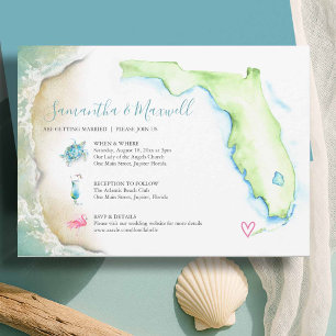 Florida Beach Wedding Waterverf geïllustreerd Kaart