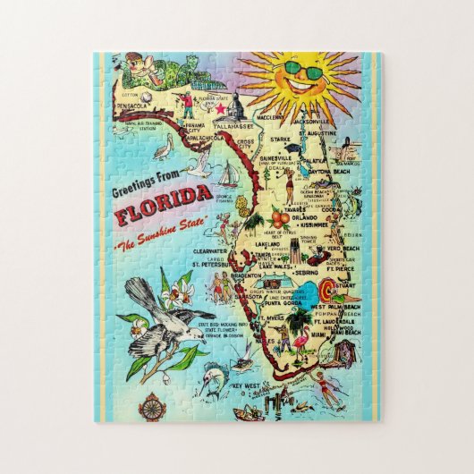 Florida Briefkaart Kaart 11x14 Jigsaw Puzzel (Verticaal)