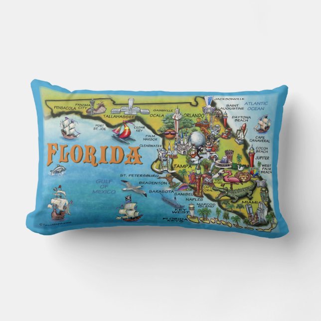 Florida Cartoon Kaart Kussen (Voorkant)