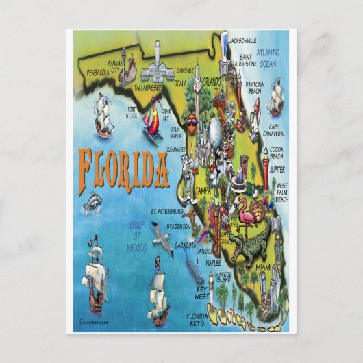 Florida Cartoon Map Briefkaart (Voorkant)