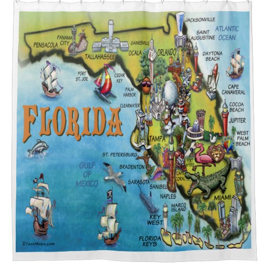 Florida Cartoon Map Douchegordijn (Voorkant)